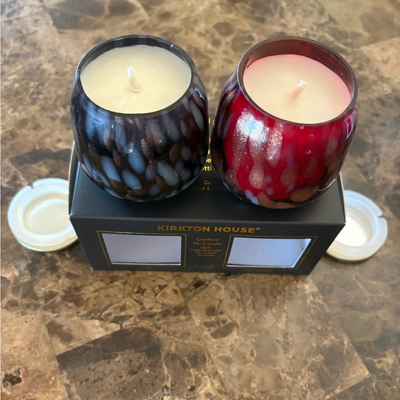 Kirkton House NWT Confetti Tin Candles Red Amber/Saffron & Black Capri. Set of 2 - Picture 2 of 6